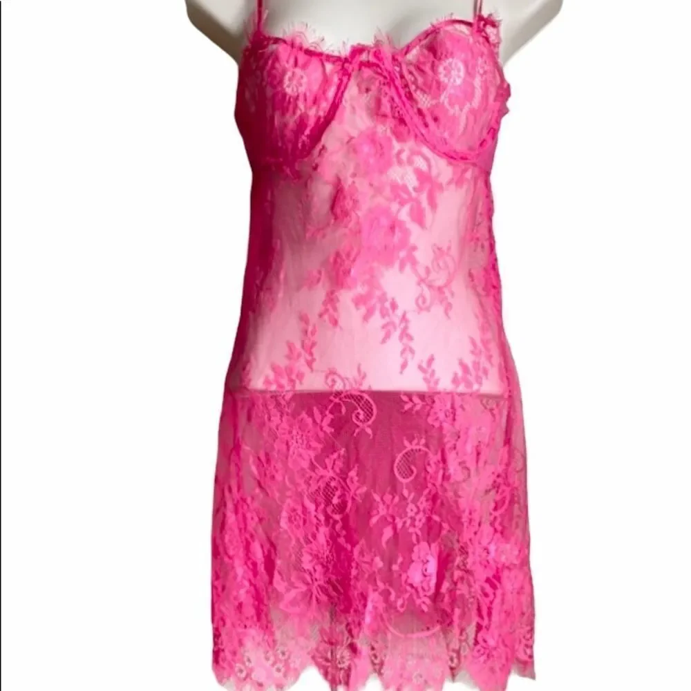 Hot Pink Lace Chemise Nightie